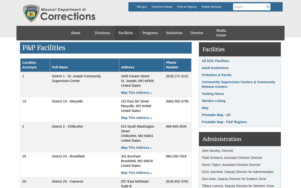 Hickory County probation and parole district office directory