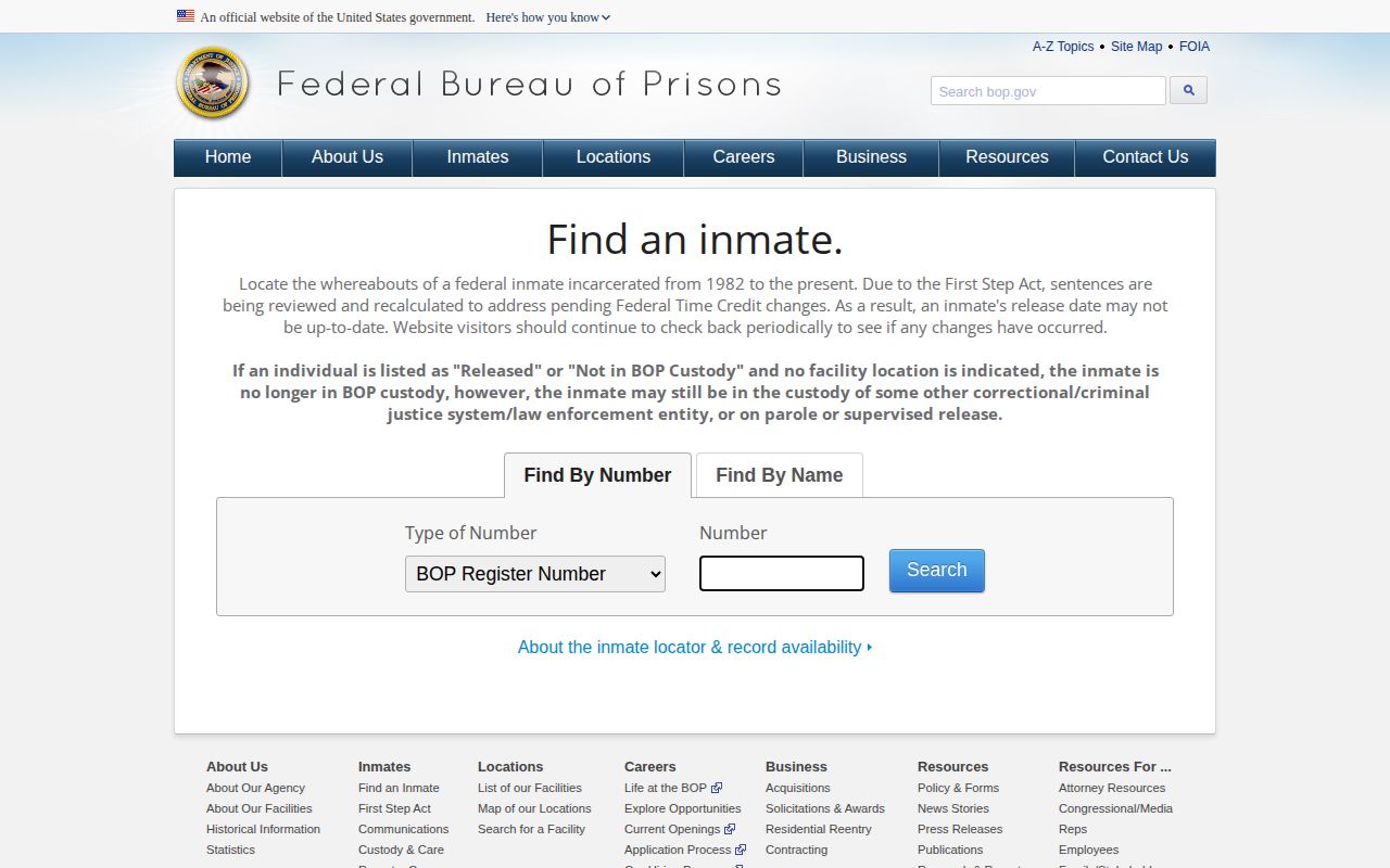 Hickory County federal inmate release search using the BOP locator