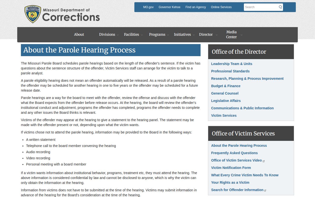 Hickory County parole hearing process and release decision timing