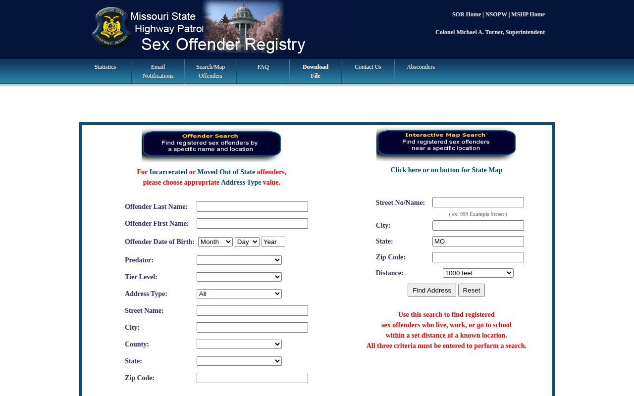 Hickory County released inmate reference using the Missouri registry search